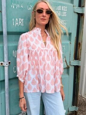 Sur La Vague Hand Blocked Fern Print Top Size M